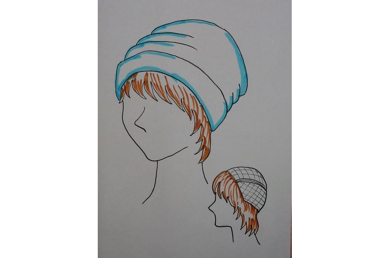 髪付き帽子の絵